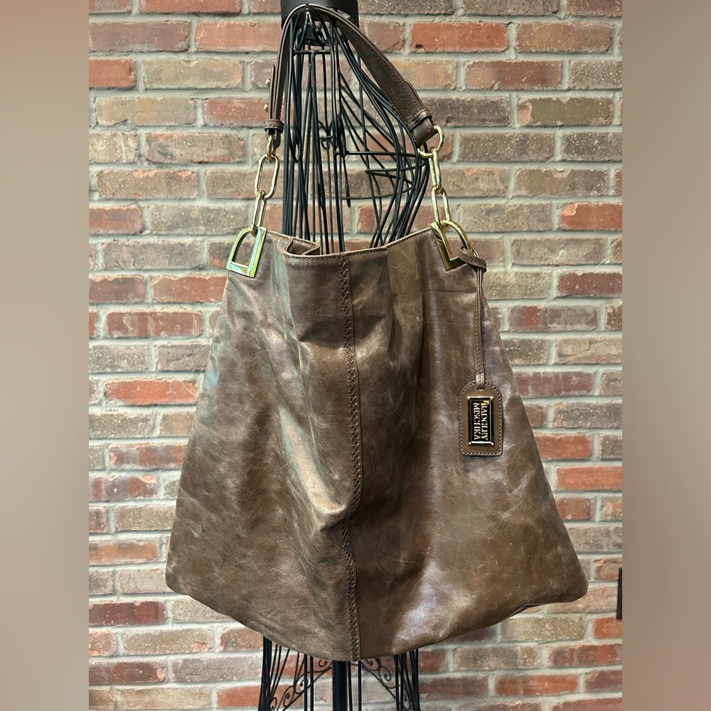 Badgley Mischka Large Brown Leather Shoulder Handbag
